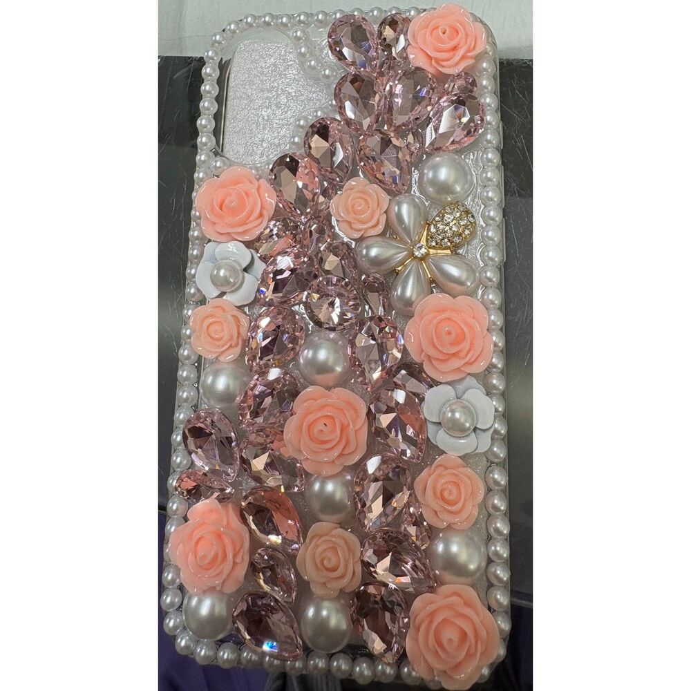 Floral and Jewel Embellished Phone Case with Beaded Wrist Strap Iphone 16 Plus